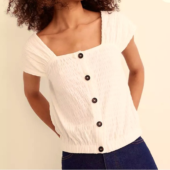 Madewell NWT Crinkle Knit Button Front Top Blouse Square Neck - Picture 1 of 13